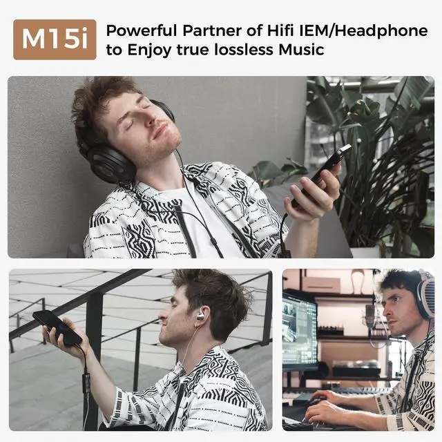 Alt view image 2 of 7 - M15i Mobile DAC Amp - MFi Certified Portable Headphone Amplifier | ESS Flagship DAC, 3.5mm/4.4mm Balanced Output,Supports PCM 768kHz/DSD512 USB C Audio Adapter for iPhone, Android, Laptop