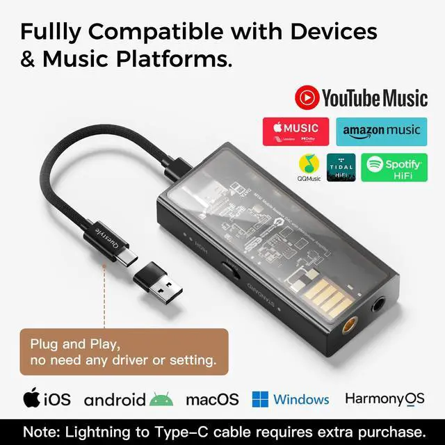 Alt view image 6 of 7 - M15i Mobile DAC Amp - MFi Certified Portable Headphone Amplifier | ESS Flagship DAC, 3.5mm/4.4mm Balanced Output,Supports PCM 768kHz/DSD512 USB C Audio Adapter for iPhone, Android, Laptop