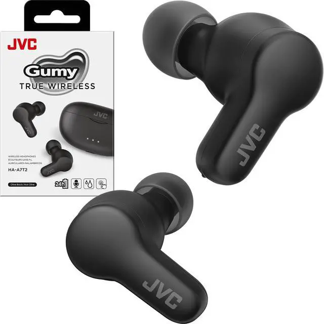 Main image of Gumy HAA7T2B True Wireless Earbuds, Black | Bluetooth 5.3, 24-Hour Playback, IPX4 Water Resistant, XS/S/M/L Earpieces, Built-in Mic