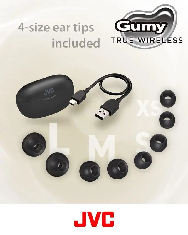 Alt view image 7 of 7 - Gumy HAA7T2B True Wireless Earbuds, Black | Bluetooth 5.3, 24-Hour Playback, IPX4 Water Resistant, XS/S/M/L Earpieces, Built-in Mic