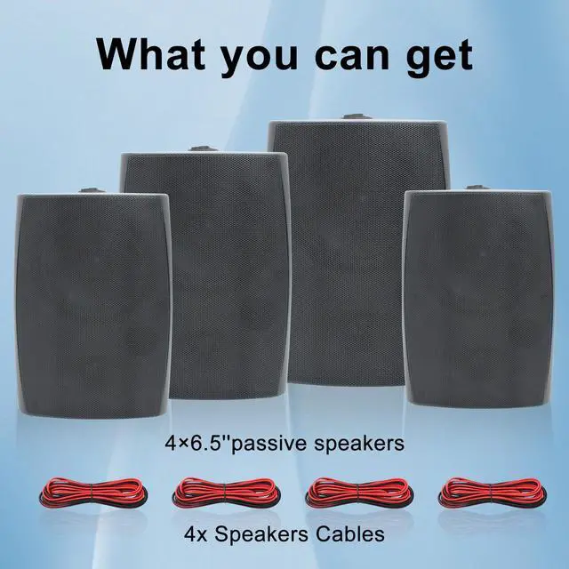 Alt view image 6 of 7 - 6.5 Inch 800W Passive Outdoor Speakers Wired Waterproof 2-Way Wall Mounted Speakers with Bass Suitable for Patio Pool Deck Porch Backyard Indoor Home (2 Pairs, Black)