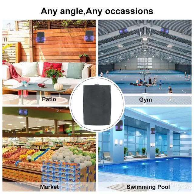 Alt view image 7 of 7 - 6.5 Inch 800W Passive Outdoor Speakers Wired Waterproof 2-Way Wall Mounted Speakers with Bass Suitable for Patio Pool Deck Porch Backyard Indoor Home (2 Pairs, Black)