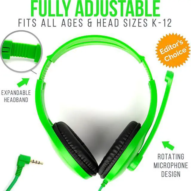 Alt view image 4 of 6 - Classroom Headphones with Microphone Bulk 10 Pack (Colors, 3.5mm) | Durable Everyday Student Use, Colorful Class Sets, Headsets with Mics, Adjustable Fit, Clear Voice, Easy Clean, K-12 Testing