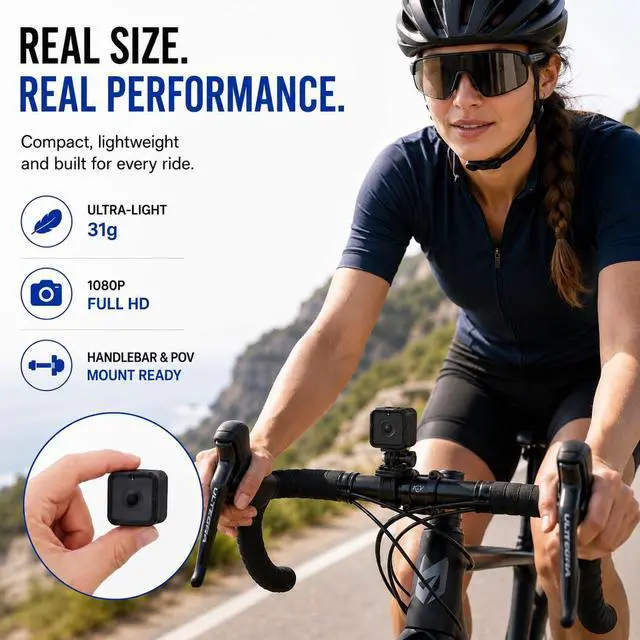 Alt view image 3 of 7 - Ultra Light Action Camera | 170° Wide Angle FHD 1080P | Handlebar, Helmet, Bicycle, Outdoor Sports | USB Rechargeable & Portable Bike Camera