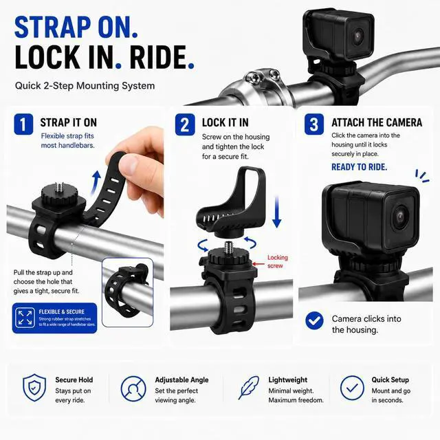 Alt view image 4 of 7 - Ultra Light Action Camera | 170° Wide Angle FHD 1080P | Handlebar, Helmet, Bicycle, Outdoor Sports | USB Rechargeable & Portable Bike Camera