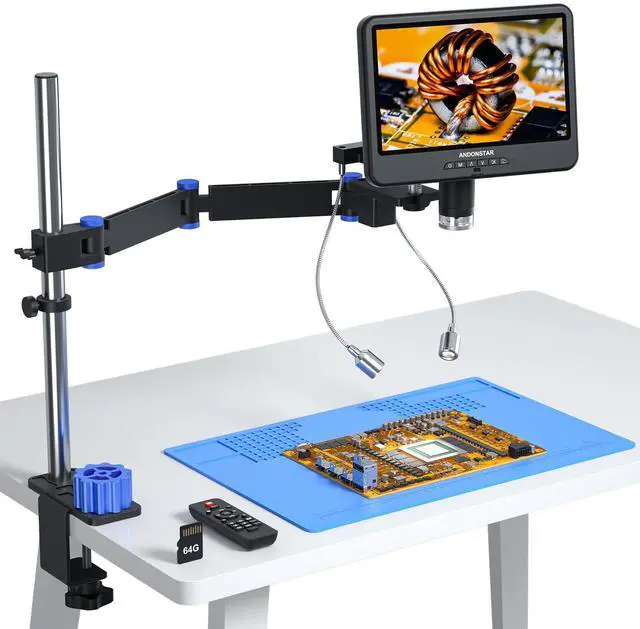 Main image of AD208S-FA 4K HDMI Digital Microscope for Soldering 10.1" Screen | Articulating Boom Arm, 4K HDMI, 3840P UHD Video Audio Record, Electronic Microscope with Anti-Static Mat, 64GB Card