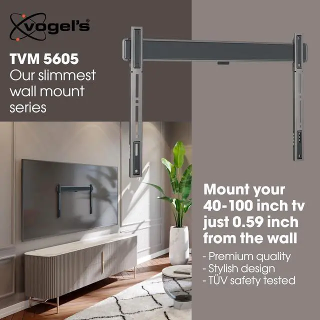 Alt view image 2 of 7 - TVM 5605 Extremely Flat TV wall Bracket for 40-100 inch TVs, Max. 220 lbs, TV Bracket max. VESA 600x400, Universally Compatible, Distance to the wall only 0.59 inch