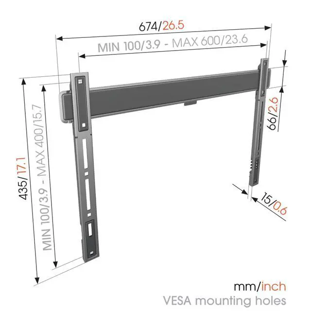Alt view image 5 of 7 - TVM 5605 Extremely Flat TV wall Bracket for 40-100 inch TVs, Max. 220 lbs, TV Bracket max. VESA 600x400, Universally Compatible, Distance to the wall only 0.59 inch