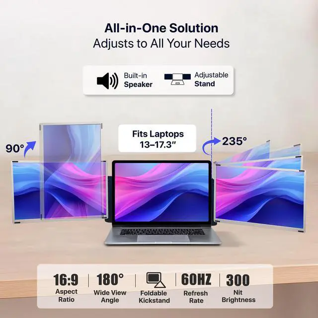 Alt view image 5 of 7 - 15.6" Dual Laptop Screen Extender - Laptop Bag & Cleaning Kit Included - FHD 1080P IPS - Detachable & Adjustable Monitor Extender - with Speakers - Compatible with Mac/Android/Win
