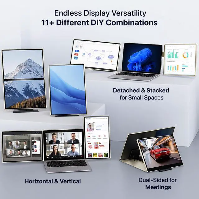 Alt view image 6 of 7 - 15.6" Dual Laptop Screen Extender - Laptop Bag & Cleaning Kit Included - FHD 1080P IPS - Detachable & Adjustable Monitor Extender - with Speakers - Compatible with Mac/Android/Win