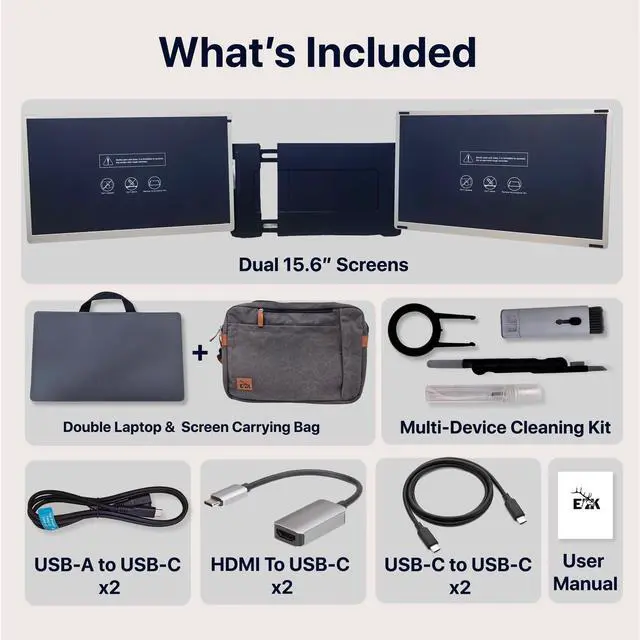 Alt view image 7 of 7 - 15.6" Dual Laptop Screen Extender - Laptop Bag & Cleaning Kit Included - FHD 1080P IPS - Detachable & Adjustable Monitor Extender - with Speakers - Compatible with Mac/Android/Win