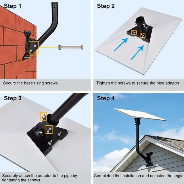 Alt view image 6 of 7 - Wall Pole Mounting Kit for Starlink Standard 4/4X/Gen 3 Dish,Black | Pole Mount with Adjustable Pipe Adapter for Starlink Standard 4/4X Dish, Durable Metal Mount Bracket and Aluminum Adapter