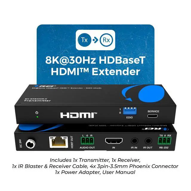 Alt view image 2 of 7 - 8K@30Hz HDMI Extender Balun HDBaseT 300ft - VRR, HDR, CEC, IR, RS-232 | 4K HDMI Extender, HDBaseT 4K 120Hz 40Gbps FRL, Dolby Vision, HLG, Dolby Atmos, DTS:X, Audio Extraction
