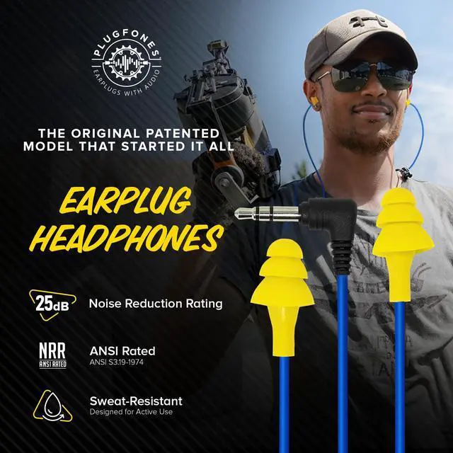Alt view image 2 of 7 - Basic Wired Earplug Headphones for Work, OSHA PPE Earbuds, 3.5mm | 25dB NRR Hearing Protection Ear Plugs, Safety Headphones for Work, Construction, Warehouse, Helmet Earbuds, Racing, Yellow