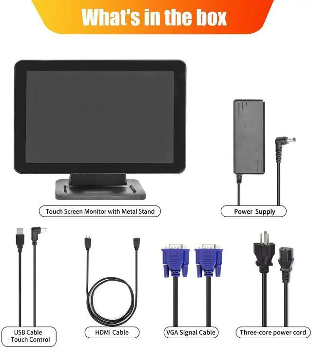 Alt view image 4 of 7 - 15.6 Inch 1920 x 1080 FHD IPS Touchscreen POS Monitor with Metal Stand, 10 Points Touch HDMI VGA, Waterproof Dustproof Screen 1080P, Indusitrial, Office, Retail, Gym, Warehouse (Black)