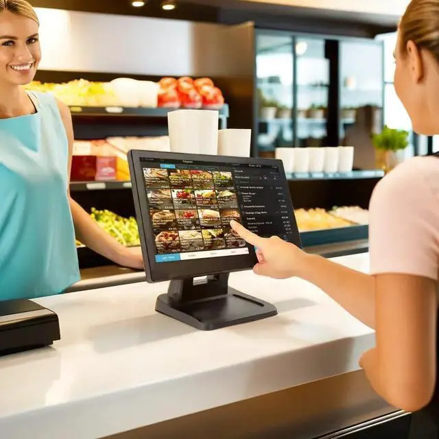 Alt view image 6 of 7 - 15.6 Inch 1920 x 1080 FHD IPS Touchscreen POS Monitor with Metal Stand, 10 Points Touch HDMI VGA, Waterproof Dustproof Screen 1080P, Indusitrial, Office, Retail, Gym, Warehouse (Black)