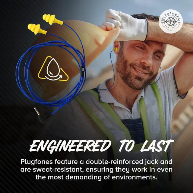 Alt view image 6 of 7 - Basic Wired Earplug Headphones for Work, OSHA PPE Earbuds, 3.5mm | 25dB NRR Hearing Protection Ear Plugs, Safety Headphones for Work, Construction, Warehouse, Helmet Earbuds, Racing, Yellow