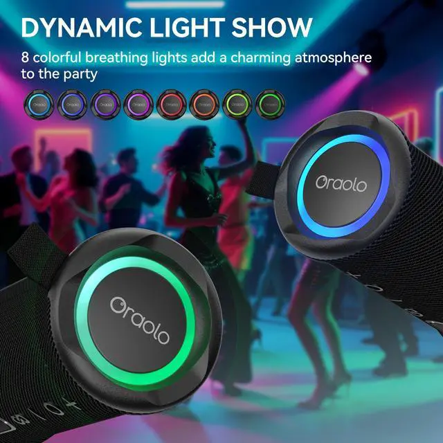 Alt view image 5 of 7 - Portable Bluetooth Speaker, Wireless Speakers with 24W Loud Stereo Sound, Bluetooth 6.0, RGB Lights, IPX6 Waterproof, Ture Wireless Pairing, 15H Playtime, Speaker for Home Beach Party