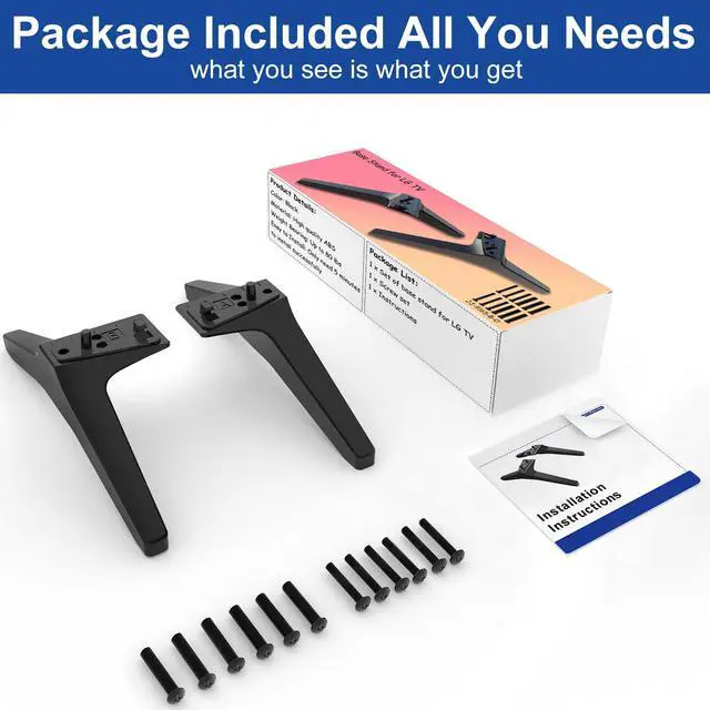 Alt view image 7 of 7 - TV Stand Legs for LG TV Legs 60 65 in 65UQ7950 65UJ6300 65UJ6320 65UJ6540 65UK6200 65UK6500 65UK6500PLA 65UM7300 65UN7300 60UJ6200 60UJ6300 60UK6200 60UM6950 60UN7300 TV Legs for LG TV Stand wr Screw