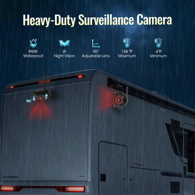 Alt view image 2 of 7 - Wireless RV Backup Camera System 7" 1080P Touch Screen & 3 Cameras, Compatible with Furrion Pre-Wired Plug, DVR Monitor & Waterproof Night Vision Rear Side View Camera for Trailer Truck