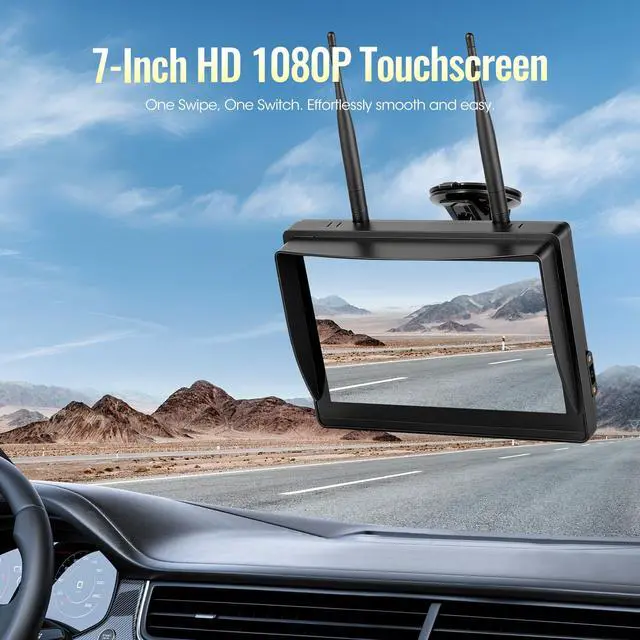 Alt view image 3 of 7 - Wireless RV Backup Camera System 7" 1080P Touch Screen & 3 Cameras, Compatible with Furrion Pre-Wired Plug, DVR Monitor & Waterproof Night Vision Rear Side View Camera for Trailer Truck