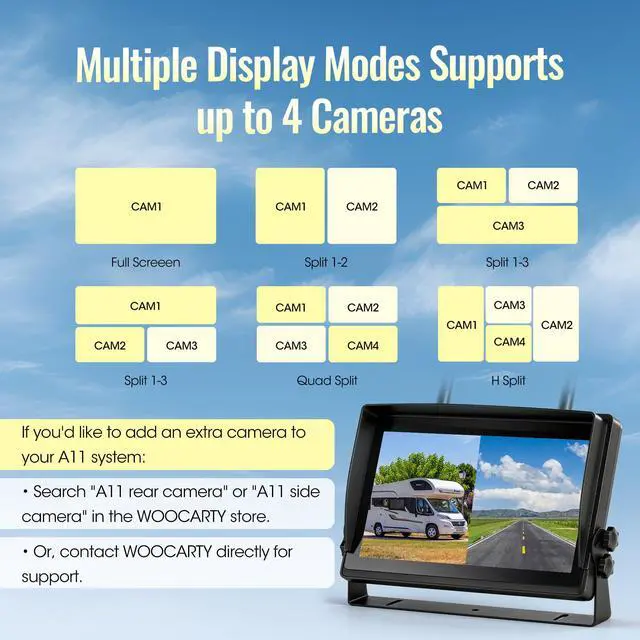 Alt view image 5 of 7 - Wireless RV Backup Camera System 7" 1080P Touch Screen & 3 Cameras, Compatible with Furrion Pre-Wired Plug, DVR Monitor & Waterproof Night Vision Rear Side View Camera for Trailer Truck
