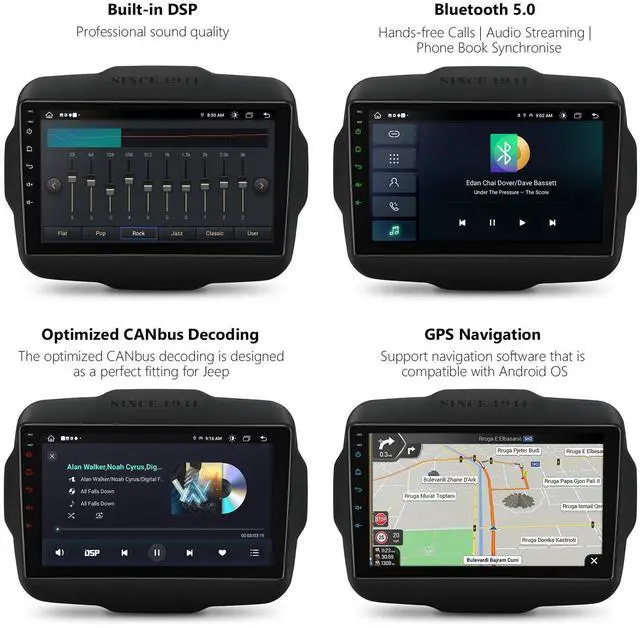 Alt view image 7 of 7 - 9 Android Car Stereo for Jeep Renegade 2015-2020, Octa Core, 4+64GB | Android 14 Head Unit, CarPlay Android Auto, GPS Navigation, Support Bluetooth, DSP, 4G LTE, OBD2 DVR TPMS Backup Camera