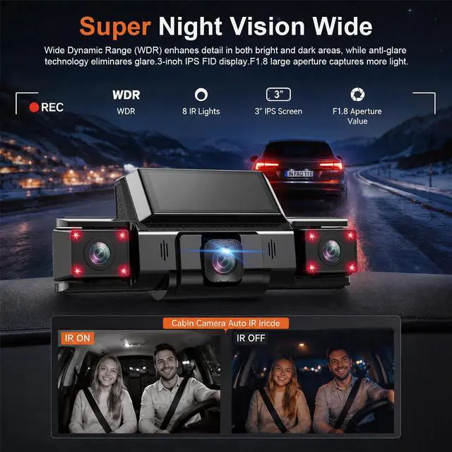 Alt view image 6 of 7 - Dash Cam 360° View 4 Channel Car Camera, Front Rear Left Right 4 Way Recording, WiFi APP Control, G-Sensor 24H Parking Mode, IR Night Vision WDR Wide Angle, Free 128G TF Card Included