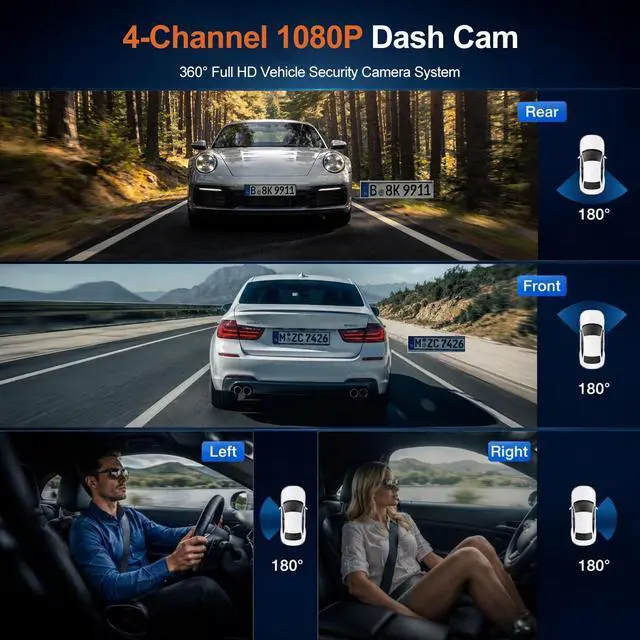 Alt view image 7 of 7 - Dash Cam 360° View 4 Channel Car Camera, Front Rear Left Right 4 Way Recording, WiFi APP Control, G-Sensor 24H Parking Mode, IR Night Vision WDR Wide Angle, Free 128G TF Card Included