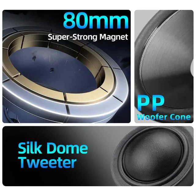 Alt view image 4 of 7 - 800W 6.5 Inch Marine Speakers - 2 Way Waterproof UV Weather Resistant Outdoor Stereo Sound System, High-Fidelity Audio for Boats, RVs, Cars, Golf Carts, Hot Tubs, Indoor/Outdoor DIY Use