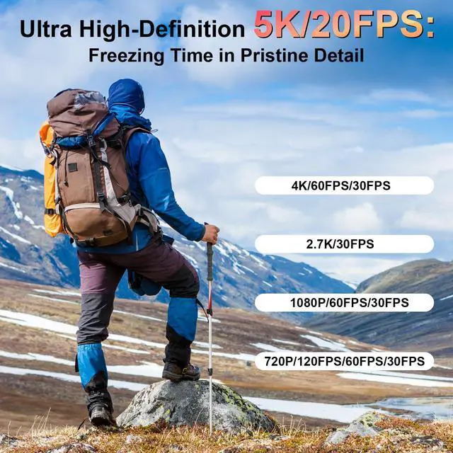 Alt view image 2 of 6 - 5K Pocket Vlogging Camera Body Camera with Microphone, 5K/20FPS and 4K/60FPS, 1.69'' Touchscreen, 270° Rotating Lens, Face Tracking, Wi-Fi, 6-Axis Stabilization, for YouTube, Travel, Work (128GB)