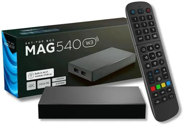 Main image of MAG540w3 Set-Top Box 4K HDR Streaming Media Player, 4K HDR Output, Amlogic S905Y4, Dual-Band Wi-Fi, Linux 4.9, HDMI Cable, Remote - Hardware Device Only