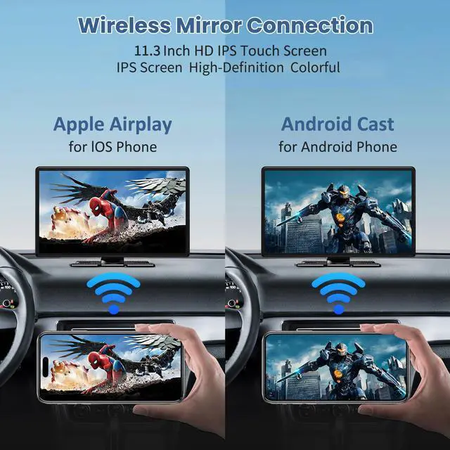 Alt view image 6 of 7 - Largest 11.3" Portable Apple Carplay Screen, Wireless Car Play & Android Auto Touch Screen, Car Stereo with App View/4K Dash Cam/Backup Camera/Mirror Link/Voice Control/Music Play