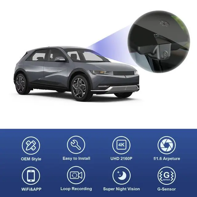 Alt view image 4 of 7 - 4K Dash Cam Suitable for Hyundai IONIQ 5 2022-2024 (6 Vents) SE Standard Range SEL Limited, OEM Look, UHD 2160P Video, Built-in WiFi & APP, Loop Recording, G-Sensor, Plug & Play, 64GB Card