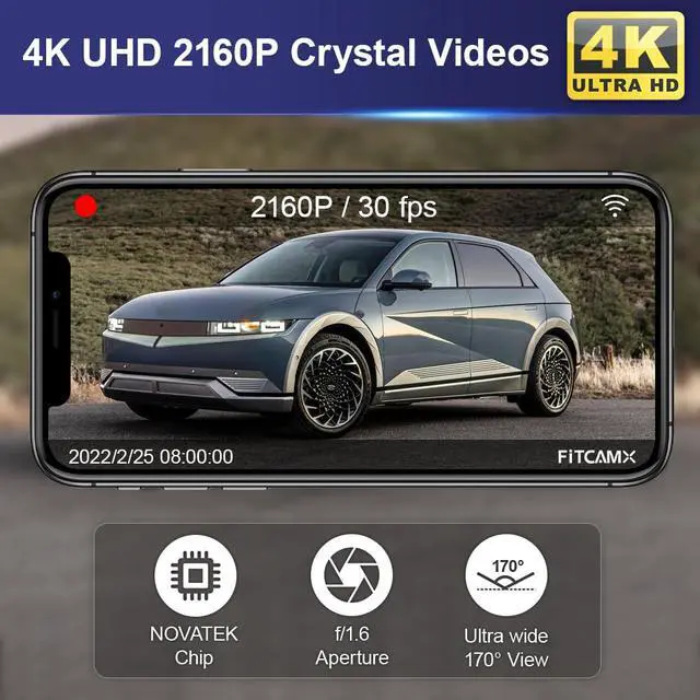 Alt view image 7 of 7 - 4K Dash Cam Suitable for Hyundai IONIQ 5 2022-2024 (6 Vents) SE Standard Range SEL Limited, OEM Look, UHD 2160P Video, Built-in WiFi & APP, Loop Recording, G-Sensor, Plug & Play, 64GB Card