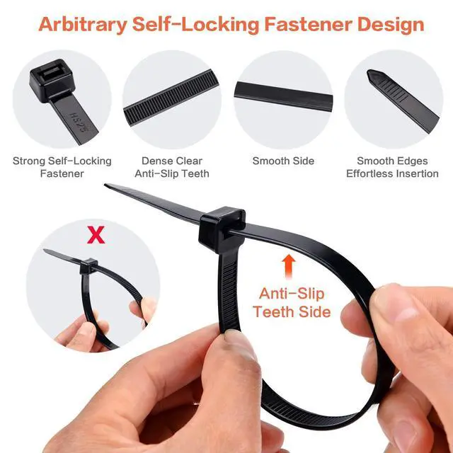 Alt view image 3 of 6 - Zip Ties Assorted Sizes 700 Pack 4+6+8+10+12 Inch Cable Ties Heavy Duty 40lbs Plastic Wire Ties UV Resistant Zipties Black Small Zip Tie Wraps Assortment Cord Management for Home, Office, Gardening