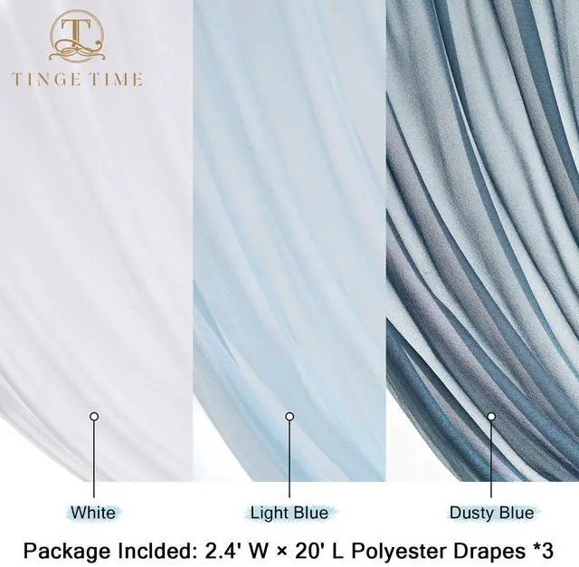 Alt view image 2 of 6 - Weddings Arch Draping Fabric 3-Panel Ombre, Sheer Swag | 30"x 20ft Gradient Blue Chiffon Sheer Tulle, Versatile Decor for Outdoor Parties, Ceremonies, Showers & Home