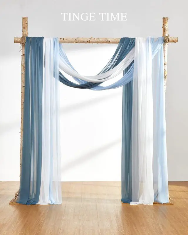 Alt view image 3 of 6 - Weddings Arch Draping Fabric 3-Panel Ombre, Sheer Swag | 30"x 20ft Gradient Blue Chiffon Sheer Tulle, Versatile Decor for Outdoor Parties, Ceremonies, Showers & Home