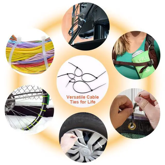 Alt view image 6 of 6 - Zip Ties Assorted Sizes 700 Pack 4+6+8+10+12 Inch Cable Ties Heavy Duty 40lbs Plastic Wire Ties UV Resistant Zipties Black Small Zip Tie Wraps Assortment Cord Management for Home, Office, Gardening