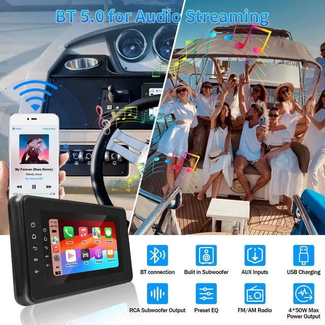 Alt view image 2 of 7 - 2026 Upgraded Marine Stereo with Wireless CarPlay and Android Auto | Portable 8'' Wireless Carplay Touchscreen, Waterproof IPX6 Marine Multimedia Player for Marine, ATV, Boat, BZR, Golf Cart