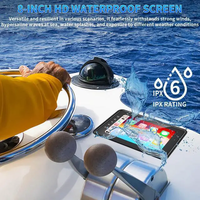 Alt view image 3 of 7 - 2026 Upgraded Marine Stereo with Wireless CarPlay and Android Auto | Portable 8'' Wireless Carplay Touchscreen, Waterproof IPX6 Marine Multimedia Player for Marine, ATV, Boat, BZR, Golf Cart