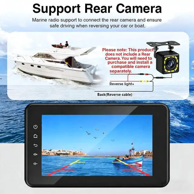 Alt view image 6 of 7 - 2026 Upgraded Marine Stereo with Wireless CarPlay and Android Auto | Portable 8'' Wireless Carplay Touchscreen, Waterproof IPX6 Marine Multimedia Player for Marine, ATV, Boat, BZR, Golf Cart