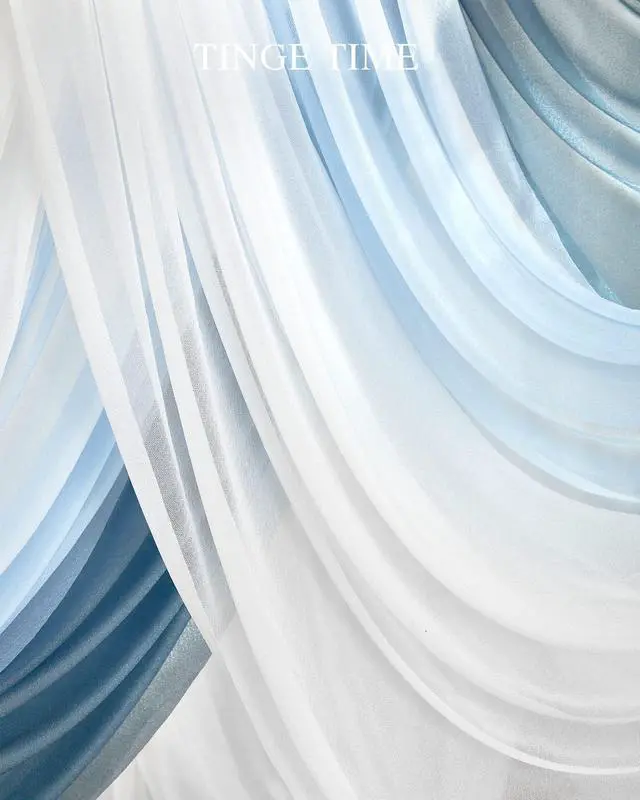 Alt view image 6 of 6 - Weddings Arch Draping Fabric 3-Panel Ombre, Sheer Swag | 30"x 20ft Gradient Blue Chiffon Sheer Tulle, Versatile Decor for Outdoor Parties, Ceremonies, Showers & Home