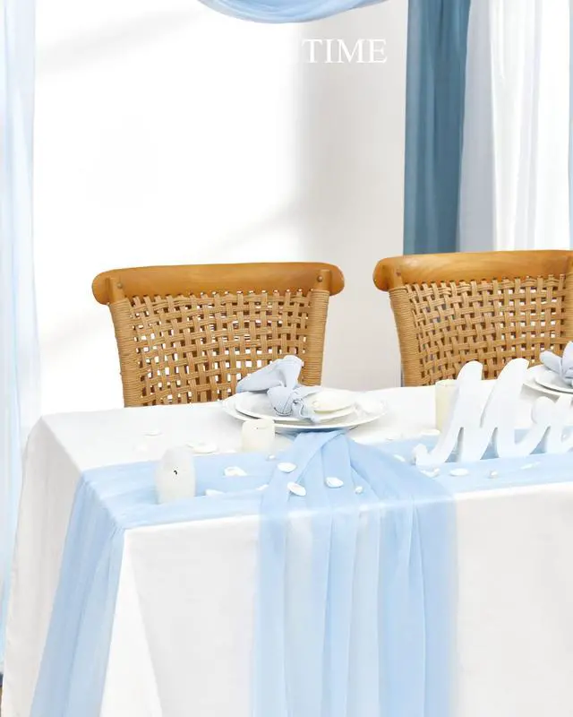 Alt view image 5 of 6 - Weddings Arch Draping Fabric 3-Panel Ombre, Sheer Swag | 30"x 20ft Gradient Blue Chiffon Sheer Tulle, Versatile Decor for Outdoor Parties, Ceremonies, Showers & Home