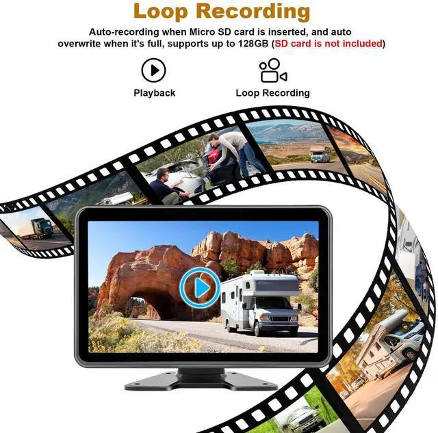 Alt view image 3 of 7 - 3 Camera Wired Backup Camera System Dash Cam for Truck/RV/Trailer/Bus/Tractor 10.1" Touch Monitor Loop Recording Split Screen 1080P Rear View & 2 Side View Camera Night Vision IP68 Back up Camera