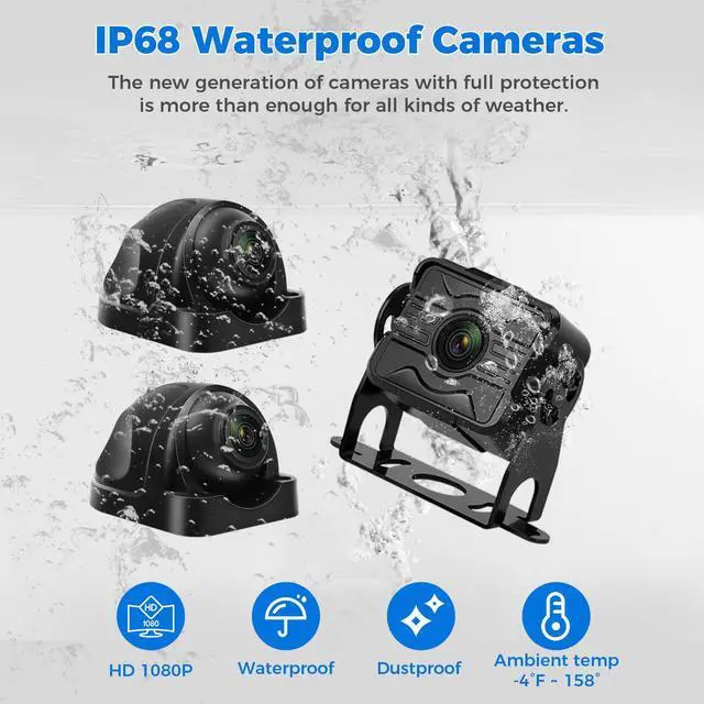 Alt view image 6 of 7 - 3 Camera Wired Backup Camera System Dash Cam for Truck/RV/Trailer/Bus/Tractor 10.1" Touch Monitor Loop Recording Split Screen 1080P Rear View & 2 Side View Camera Night Vision IP68 Back up Camera