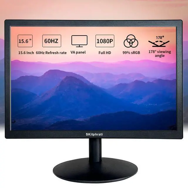 Alt view image 2 of 7 - 15.6 Inch Small PC Monitor, FHD VA 1080P Desktop Display with 1920x1080 99% sRGB HDMI VGA Ports, 2 Hole Mounting, LED Monitor for PC, Laptop and Computer, Black