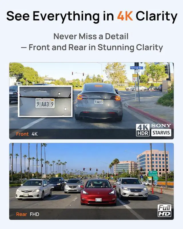 Alt view image 2 of 7 - SAFY 9, 4K+1080P Dash Cam Front and Rear, STARVIS, Free64GB Card | HDR, AI Night Vision, 24H Parking Mode, Wi-Fi, GPS, LCD Display, App Control, Cloud Connectivity