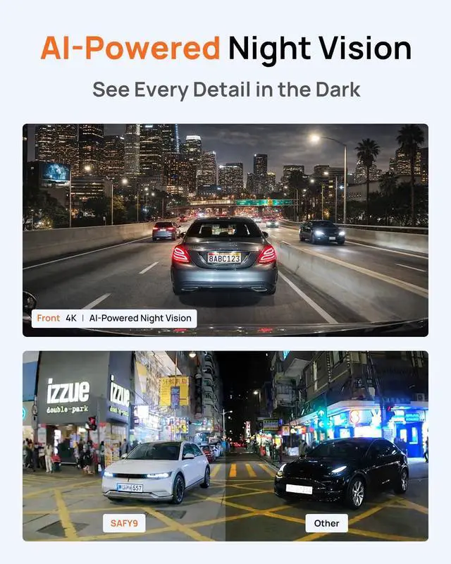 Alt view image 3 of 7 - SAFY 9, 4K+1080P Dash Cam Front and Rear, STARVIS, Free64GB Card | HDR, AI Night Vision, 24H Parking Mode, Wi-Fi, GPS, LCD Display, App Control, Cloud Connectivity
