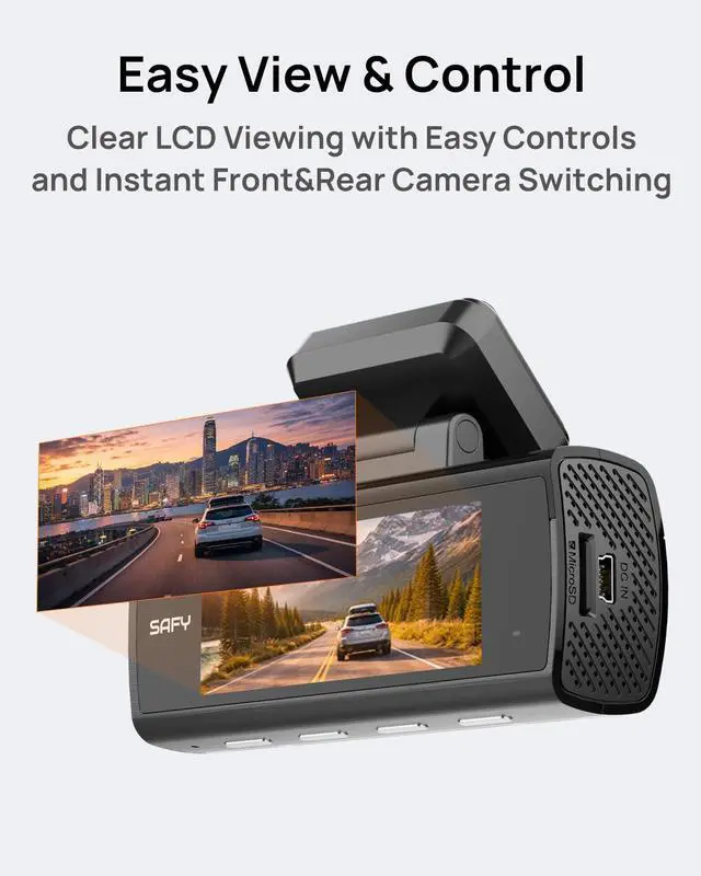Alt view image 7 of 7 - SAFY 9, 4K+1080P Dash Cam Front and Rear, STARVIS, Free64GB Card | HDR, AI Night Vision, 24H Parking Mode, Wi-Fi, GPS, LCD Display, App Control, Cloud Connectivity